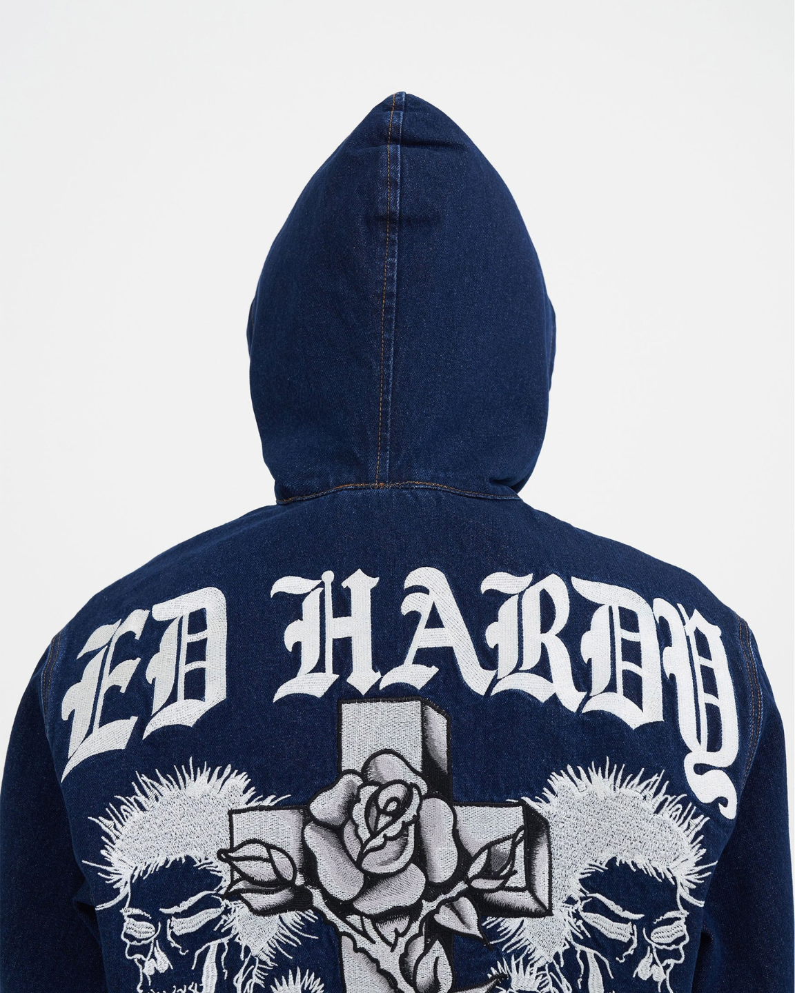 Flaming Cross Denim Zip Thru Hoodie