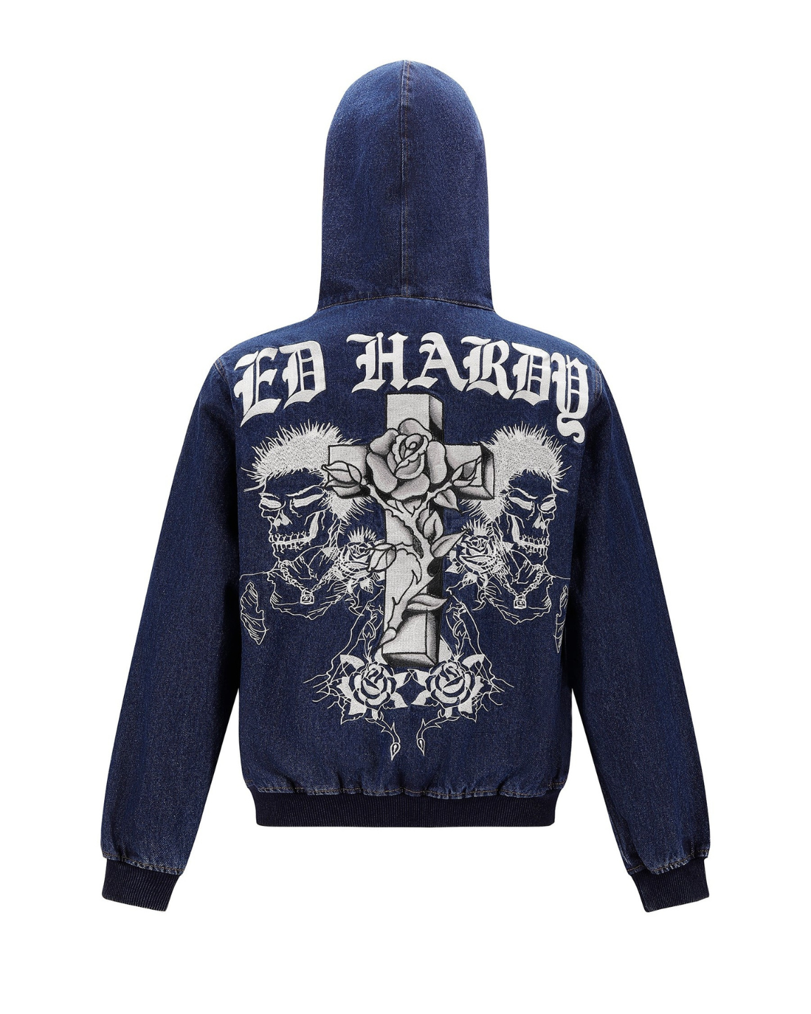 Flaming Cross Denim Zip Thru Hoodie