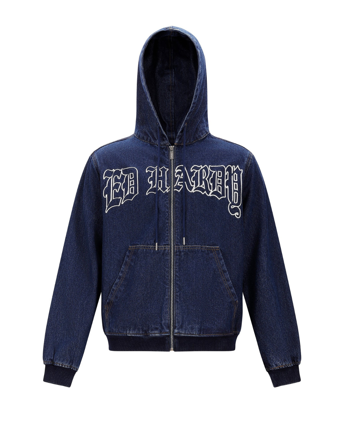 Flaming Cross Denim Zip Thru Hoodie