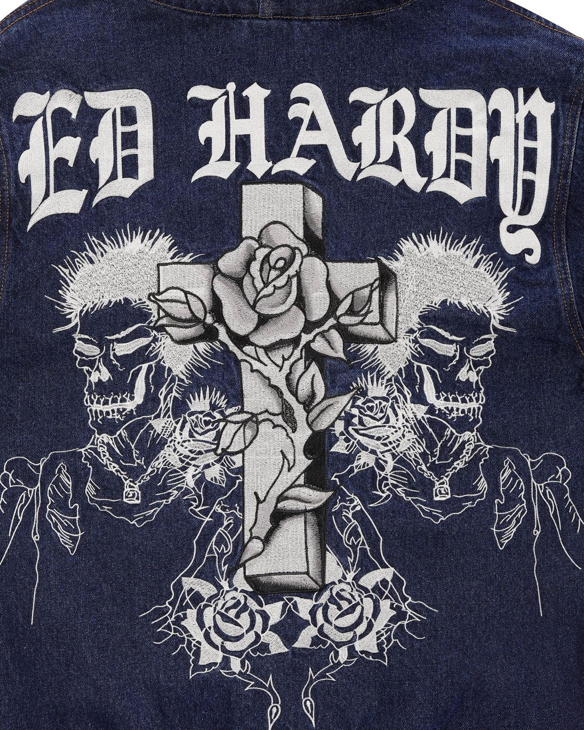 Flaming Cross Denim Zip Thru Hoodie