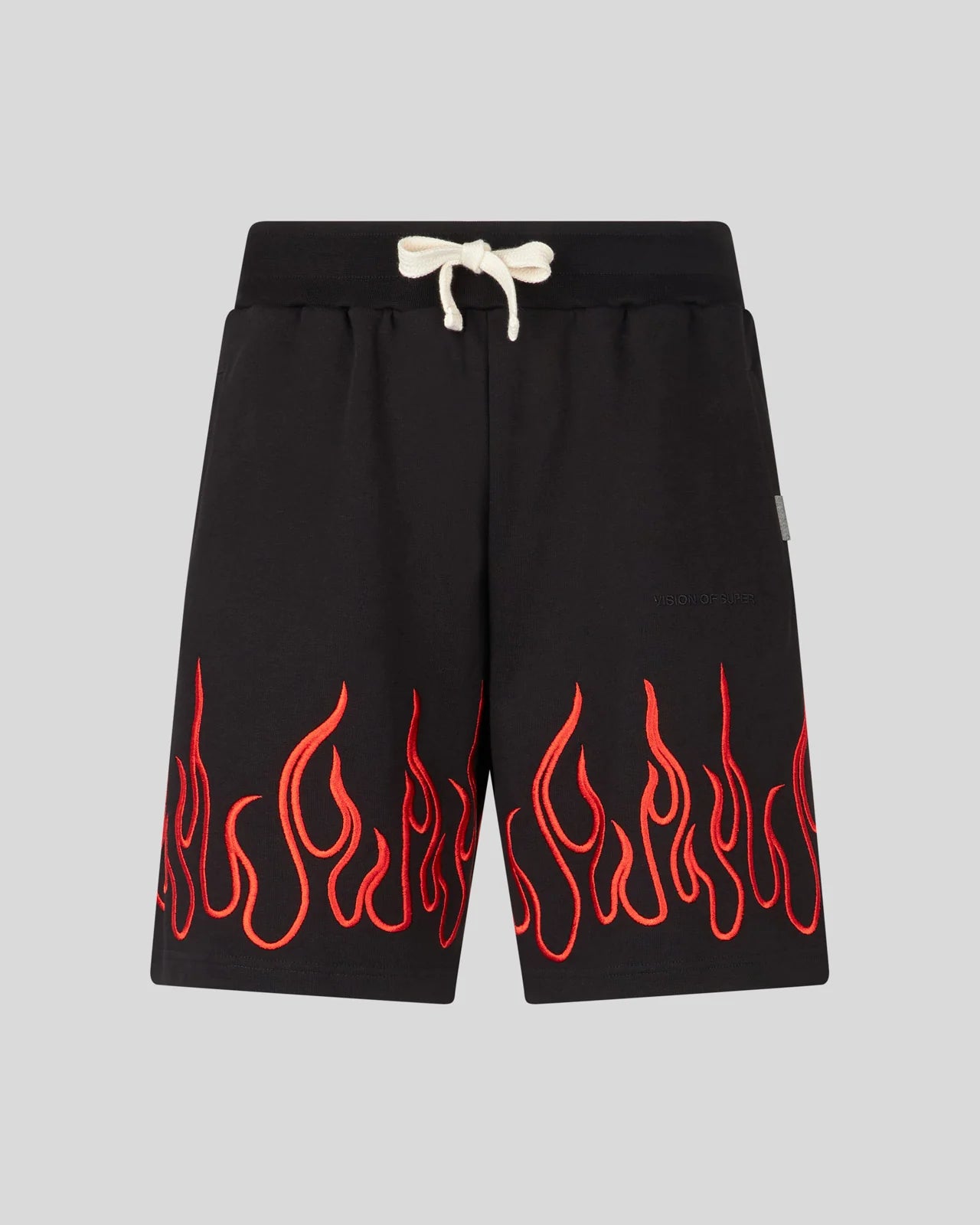 Vision Of Super Pantaloncini corti neri con fiamme ricamate rosse