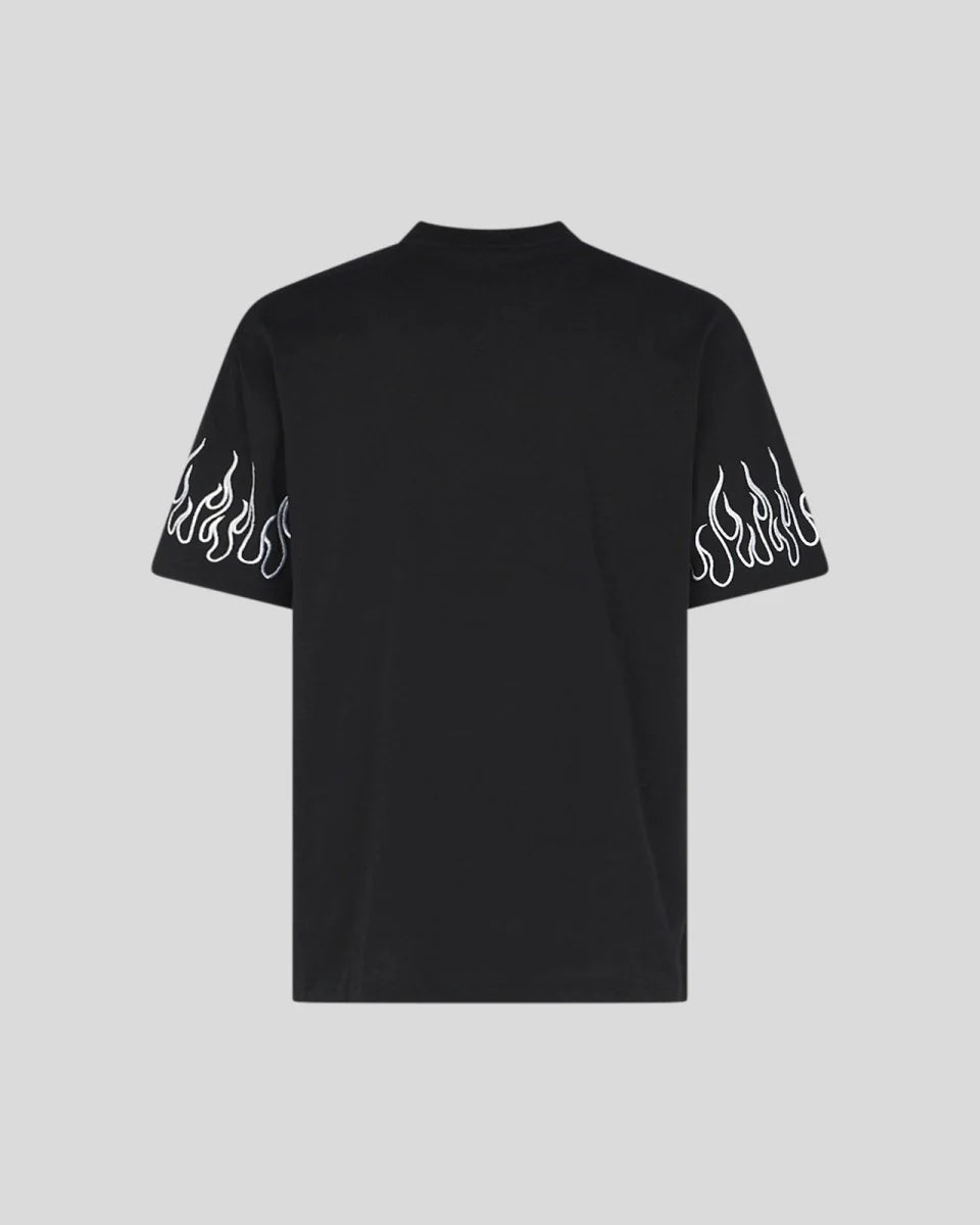 Vision Of Super T-Shirt nera con fiamme ricamate bianche