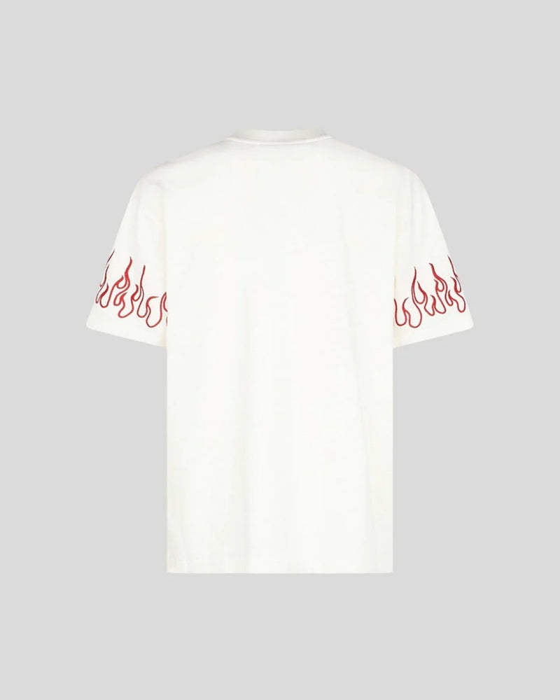 Vision Of Super T-Shirt bianca con fiamme ricamate rosse